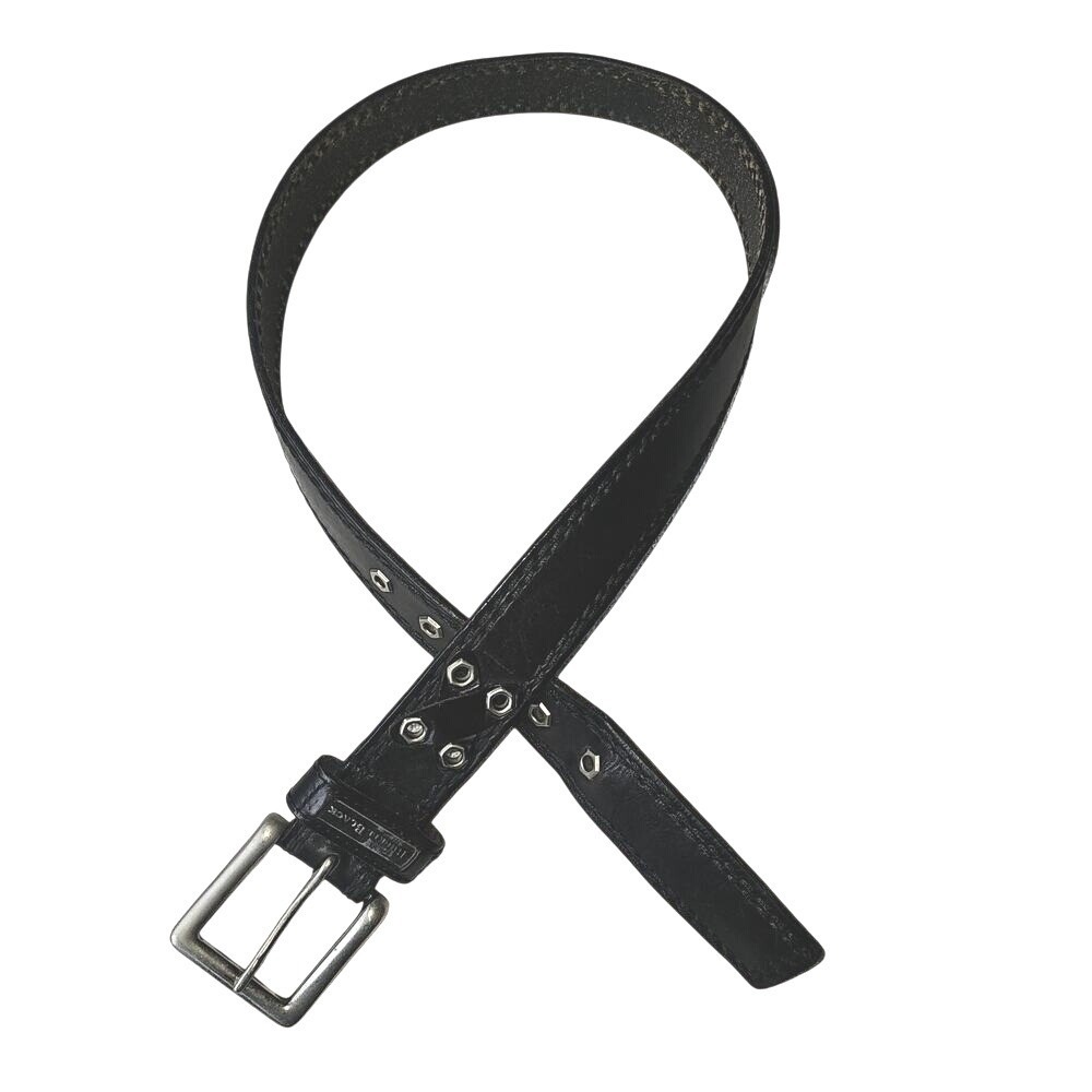Buckle Black Leather Belt with Silver Buckle